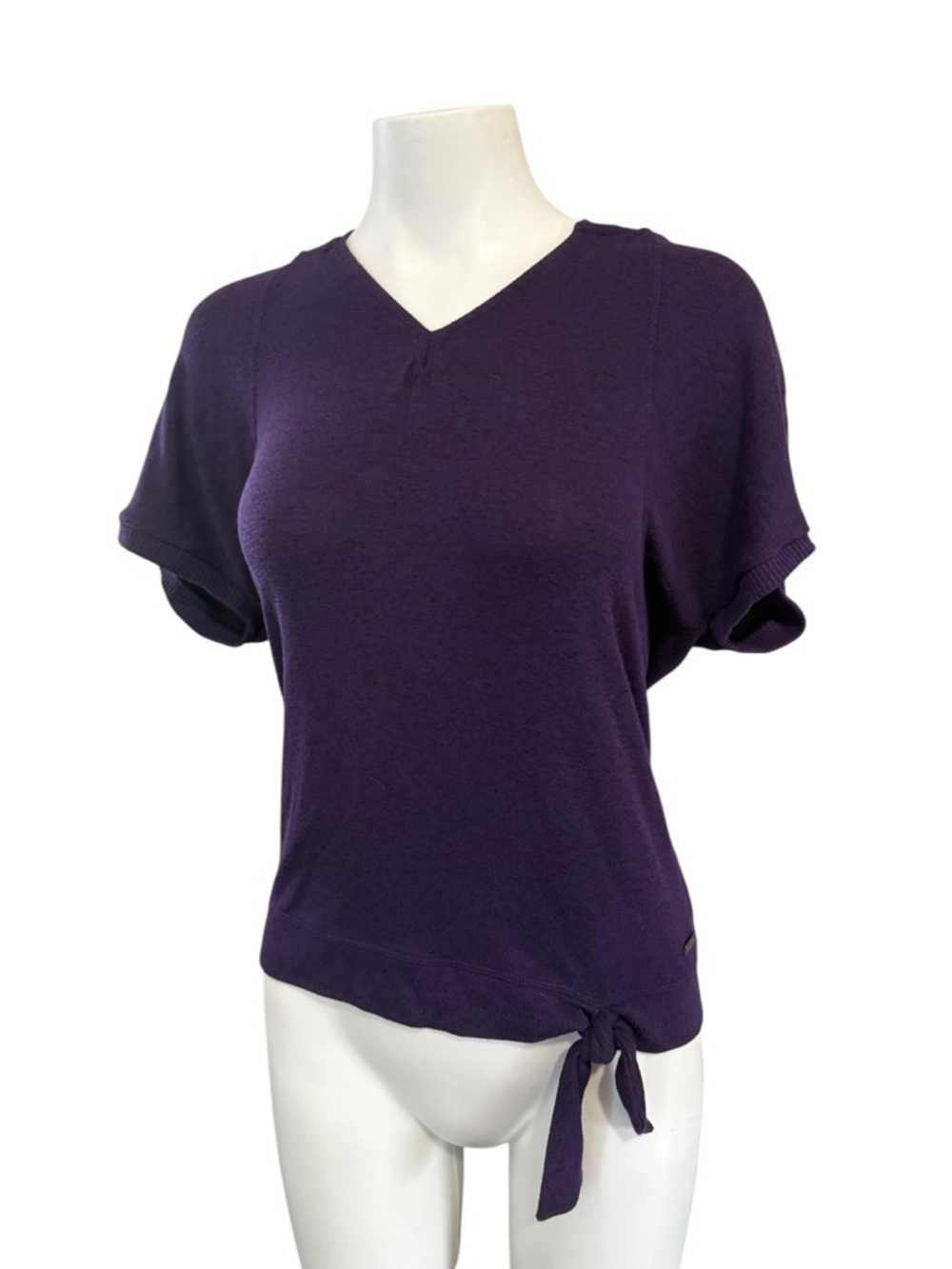 HYBA Purple V-Neck Tie-Hem Women's sweater.